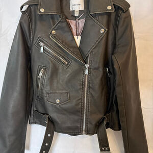 Women's Industry Republic Black Faux Leather Moto Jacket Size M Motorcycle NWT